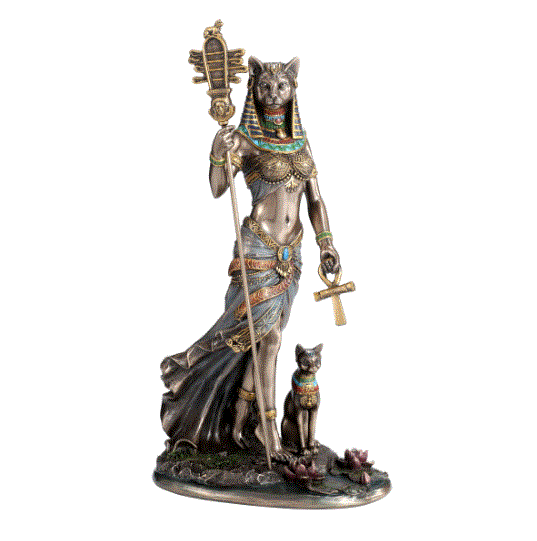 Bastet Egyptian Goddess Bastet Bronze Statue w/Sistrum & Ankh 78166