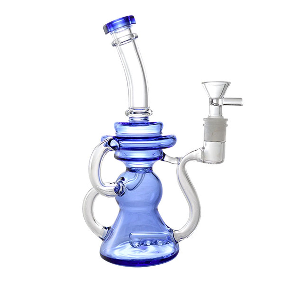 Glass Art - Watervase - 14mm - 11in - Tube Shift - Stemless w/ Showerhead & 6 Arm Tree Perc - Asst. Color Accents