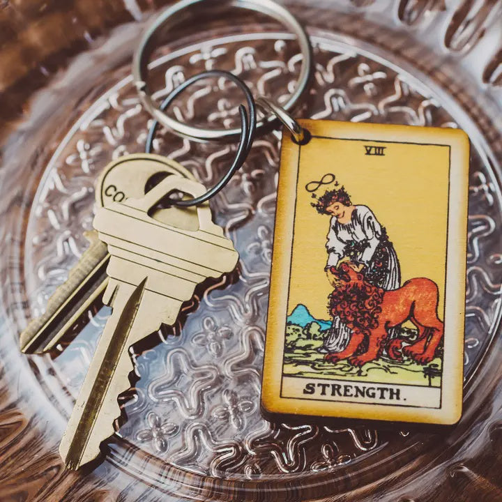 Tarot Card Full Color Wooden Keychain - Strength