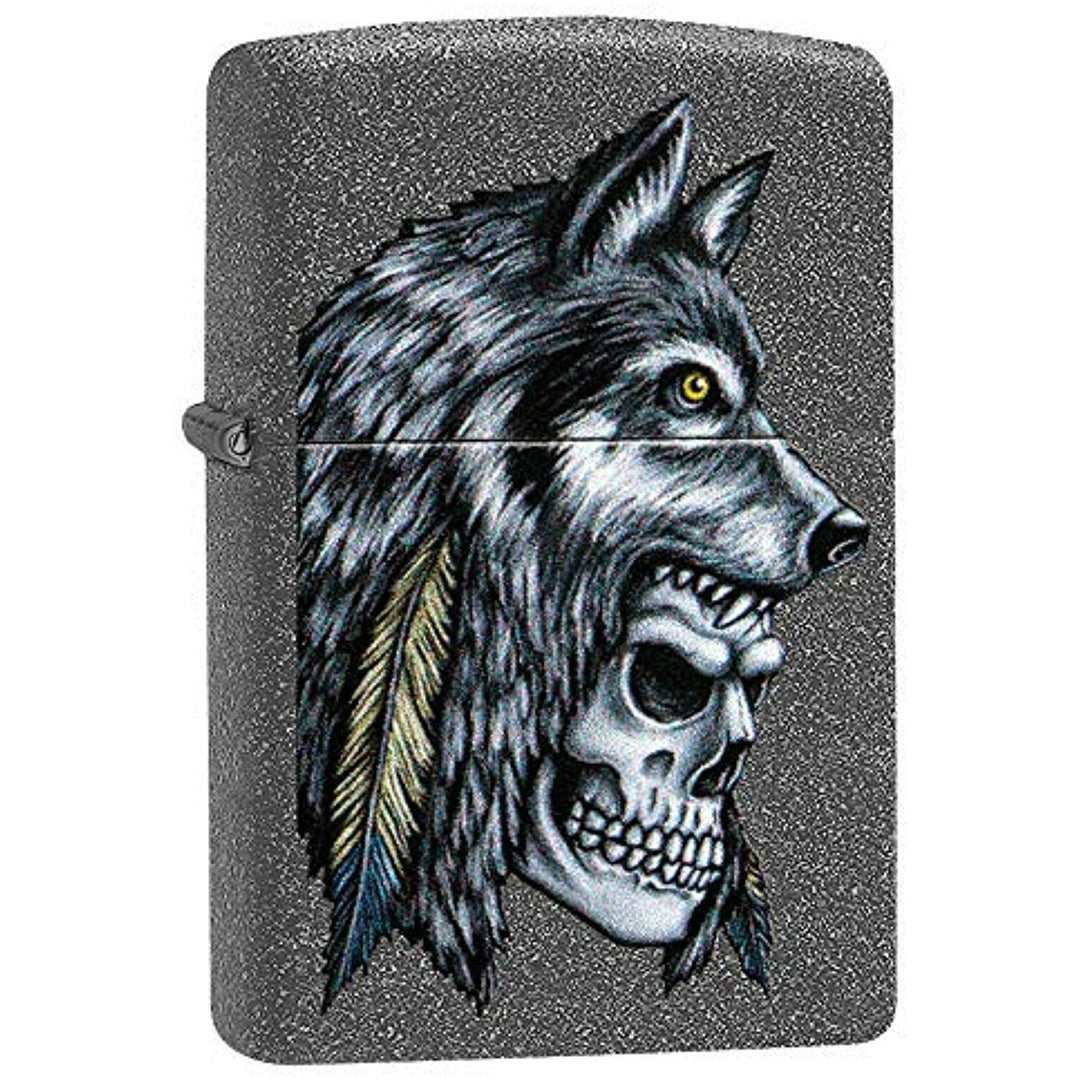 Wolf Skull Feather Design Zippo Lighter