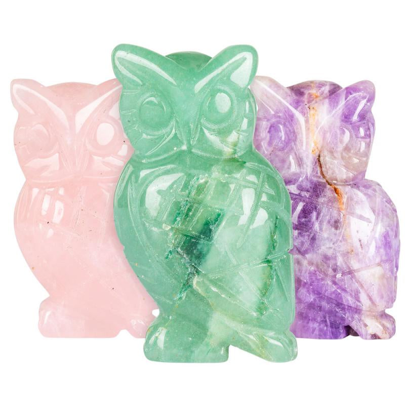 Carved Gemstone Owls