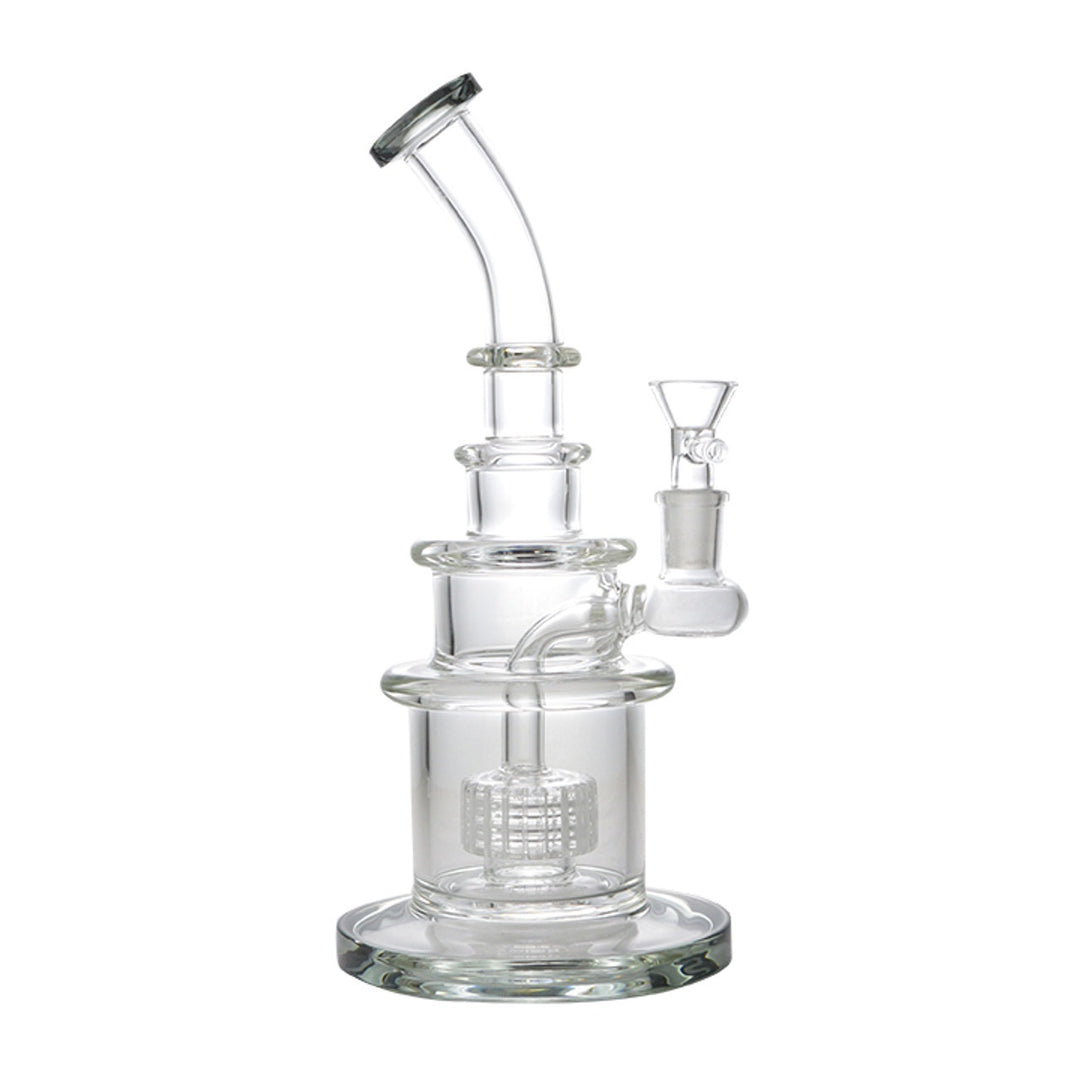 Glass Art - Watervase - 14mm - 9.5in - Bent Neck - Stemless - Wedding Cake Style Tube Shift w/ Matrix Perc