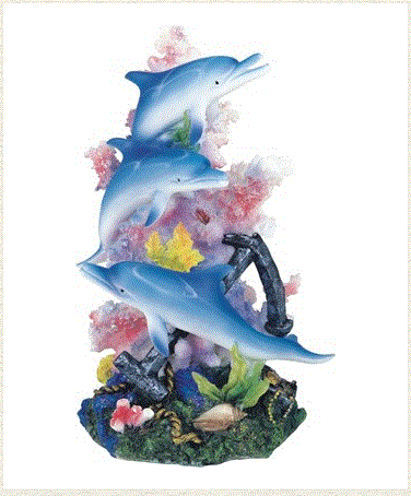 Dolphin w/Clown Fish Statue 9" 90101