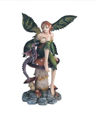 Green Fairy on Mushroom Statue 91298