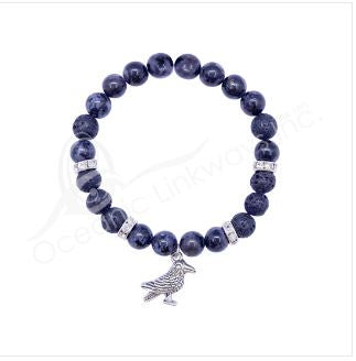 Indigo Gabbro & Lava Rock Bracelet w/Raven Charm