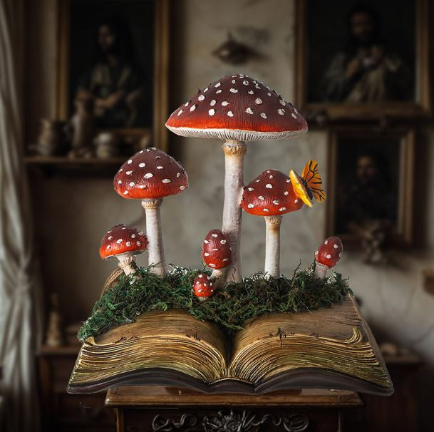 Mushrooms on Book Statue 16056