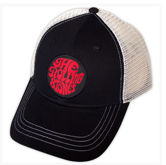 The Rolling Stones Unisex Mesh Back Cap - 70s Logo Emblem (Black & Natural)