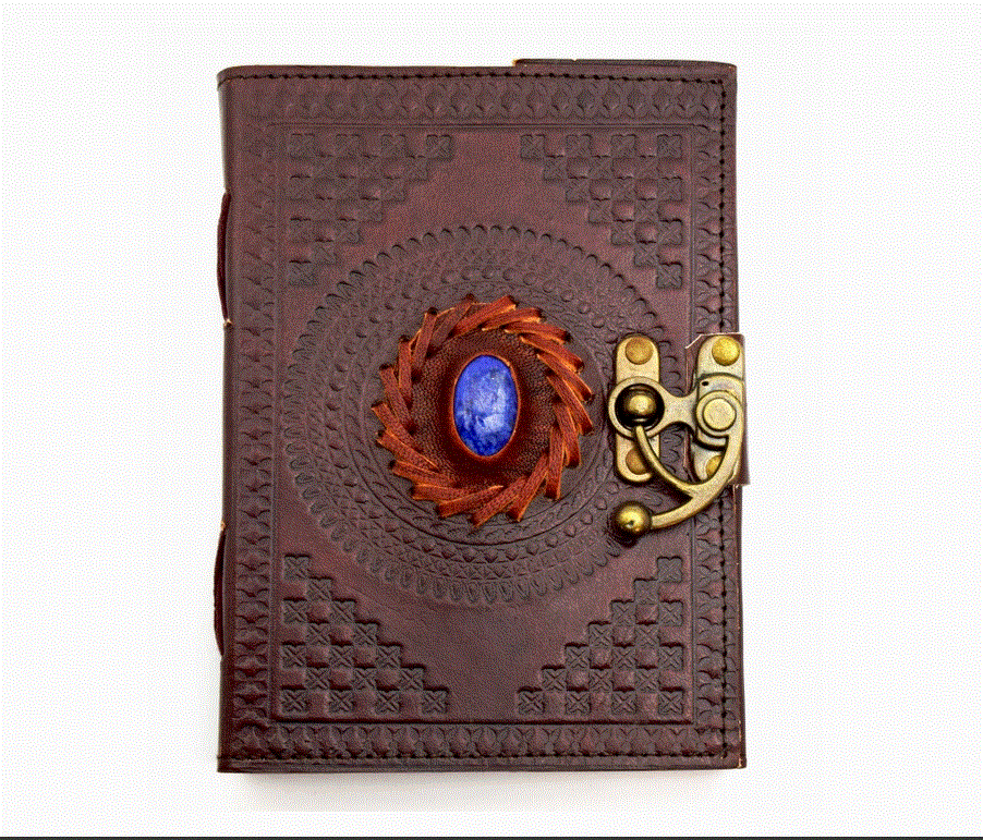 Sacred Eye Leather Embossed Journal w/Lapis Stone