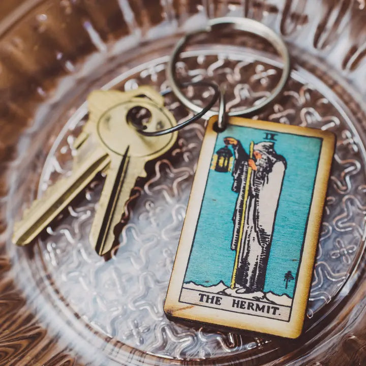 Tarot Card Full Color Wooden Keychain - The Hermit