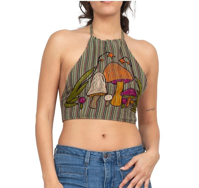 Mushroom Embroidered Halter Top 40278