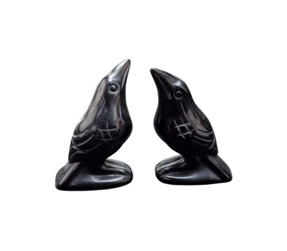Hand Carved Obsidian Crow