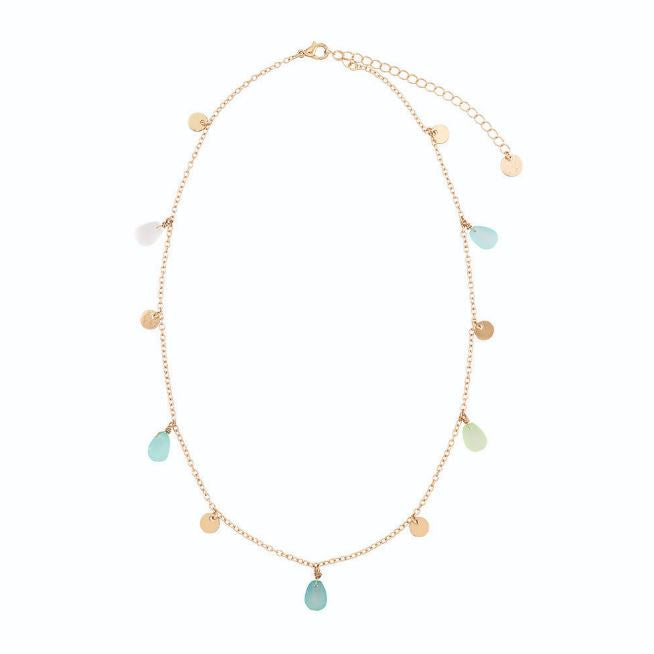 Frosted Glass Teardrop 16″ Necklace