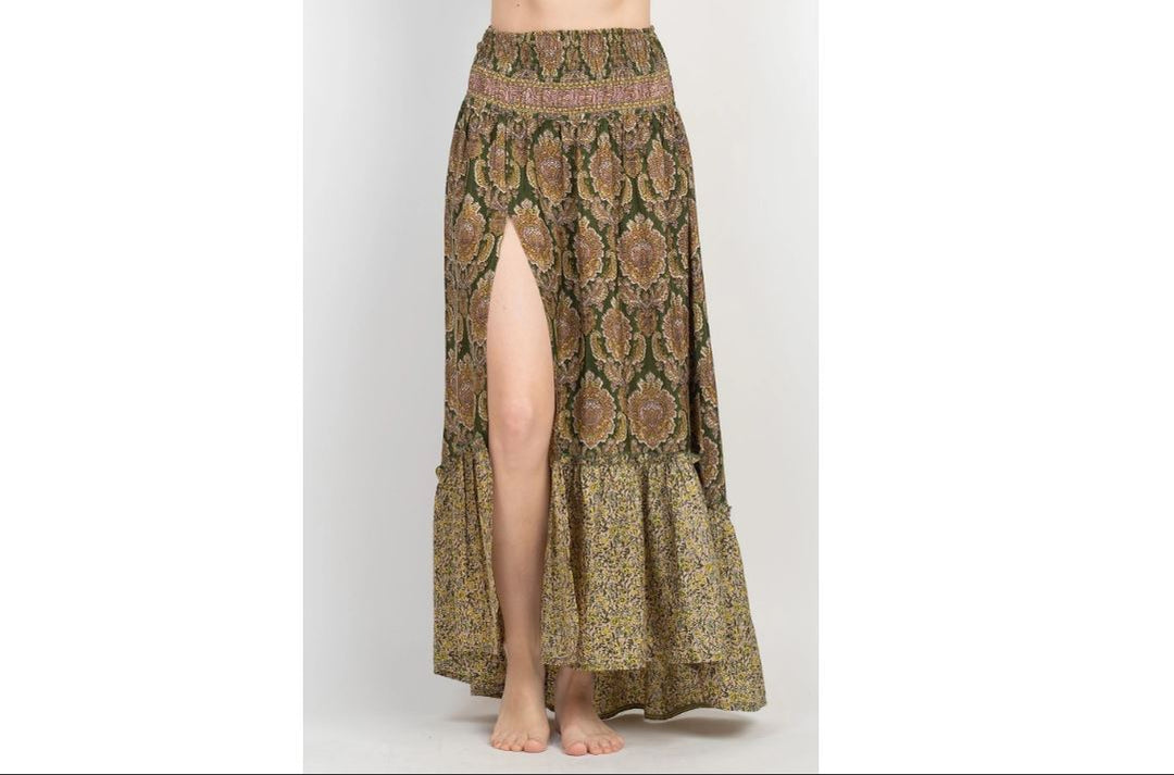 Slit Ruffled Maxi Skirt
