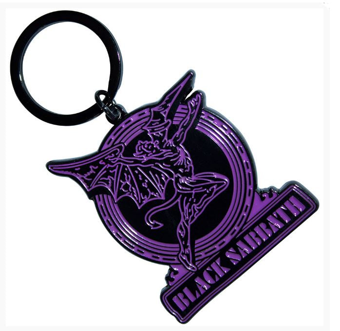 Black Sabbath Keychain - Purple Text Logo & Daemon