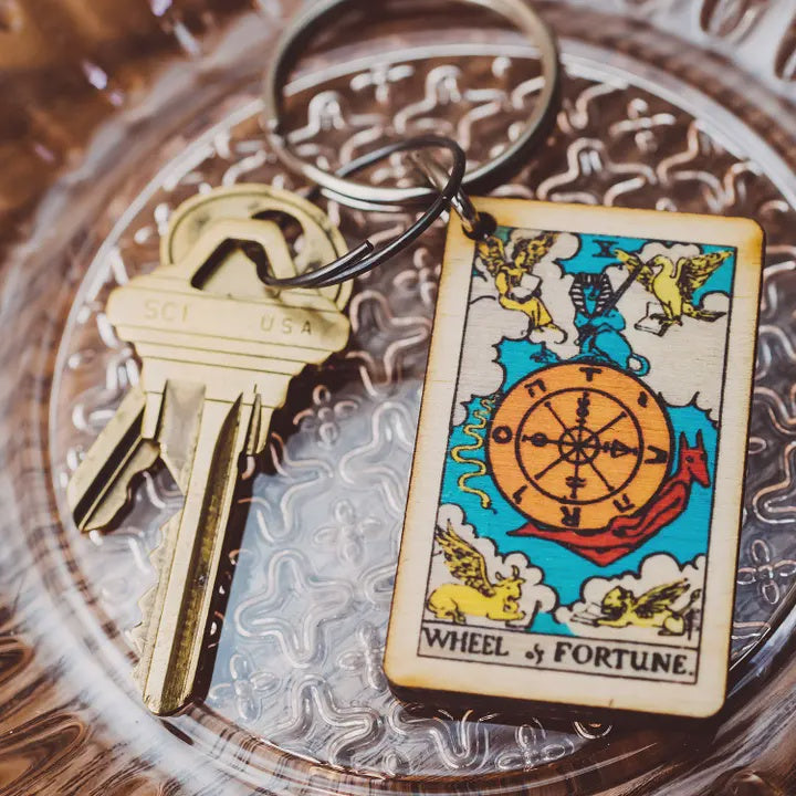Tarot Card Full Color Wooden Keychain - Wheel of Fortune