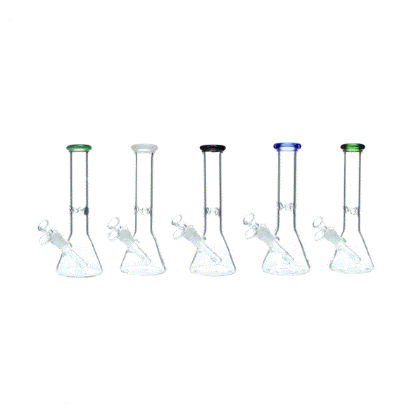10" 38mm Glass on Glass Beaker w/Ice Pinch & Diffused Down Stem