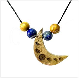 Palo Santo Engraved Moon & Moon Phases w/Sodalite on Cord