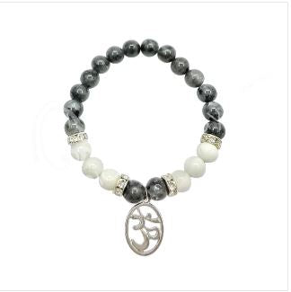 Labradorite & Rainbow Moonstone Bracelet w/OM Charm