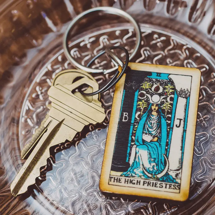 Tarot Card Full Color Wooden Keychain - The High Priestess