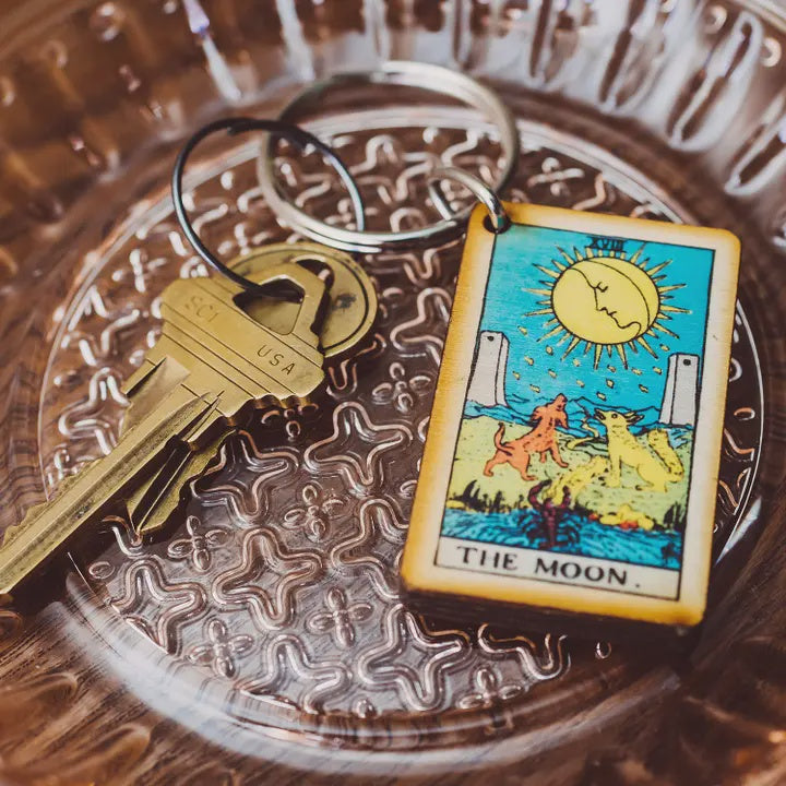 Tarot Card Full Color Wooden Keychain - The Moon