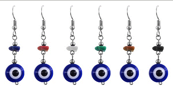 Evil Eye Earring w/Chip Stone Accent Hook Earrings