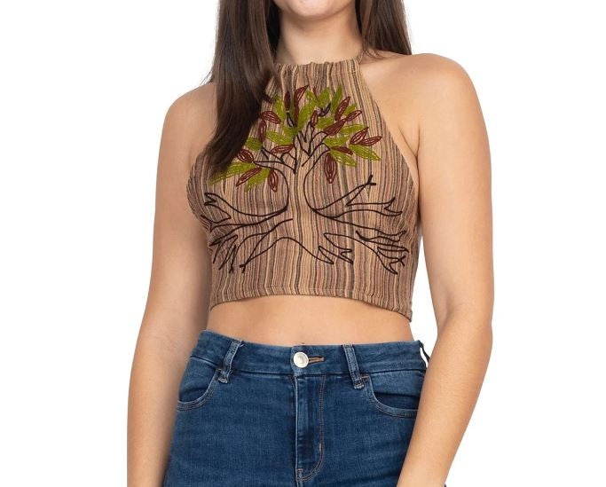 Tree Of Life Embroidery Halter Top 40277