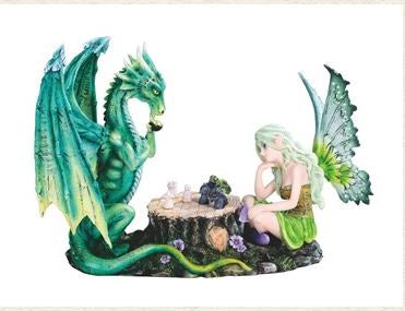 Green Fairy & Dragon Playing Chess Statue 92131