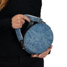 Handmade Blue Stonewashed Crossbody Bag - Pill Box Shape