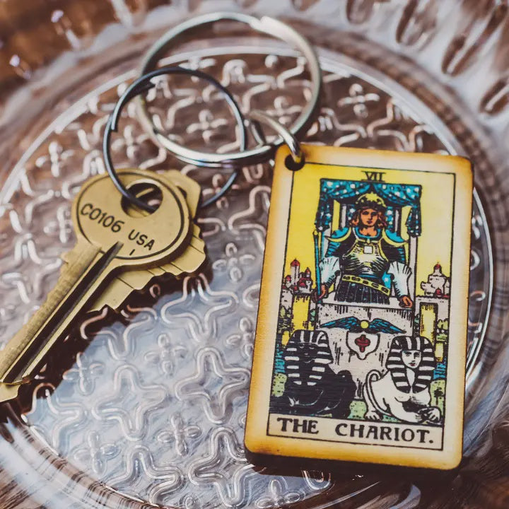 Tarot Card Full Color Wooden Keychain - The Chariot