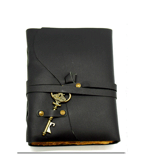 Black Soft Leather Journal w/Leather Wrap Key Closure