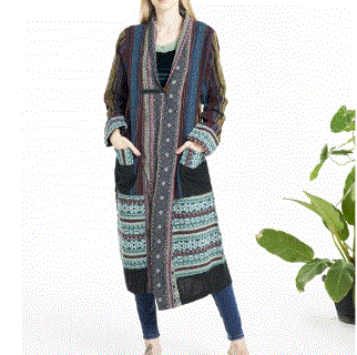 KI - Woven Cotton Longline L-Sleeve Cardigan w/Pockets