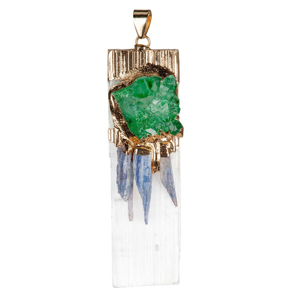 Selenite Pendant w/Sodalite & Green Dyed Druzy