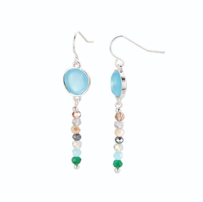 Silver Frosted Glass Faceted Beaded Earrings