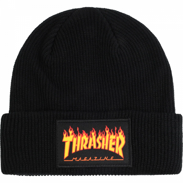 THRASHER FLAME PATCH BEANIE-BLACK