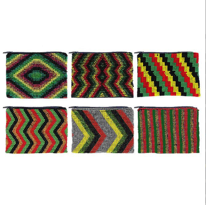 Beaded Rasta Geometric Pattern Seed Bead Coin Purse