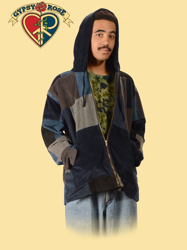 Patchwork Corduroy Zip Up Hoodie