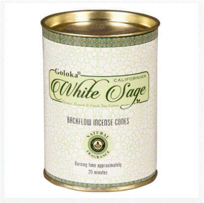 Goloka - White Sage Backflow Incense Cones Can