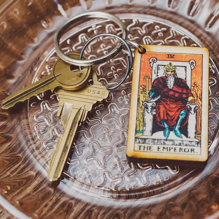 Tarot Card Full Color Wooden Keychain - The Emperor