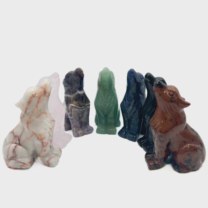 Gemstone Carved Wolf Figurines - Large