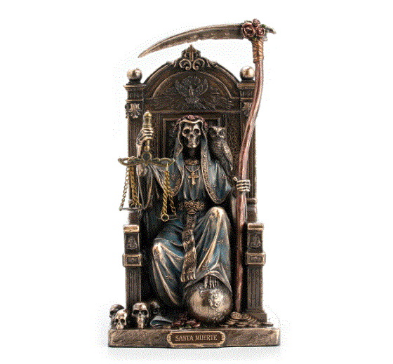 Santa Muerte Sitting w/Scythe & Scale Bronze Statue 77924