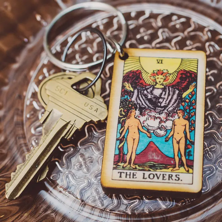 Tarot Card Full Color Wooden Keychain - The Lovers