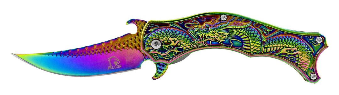 4.5" Rainbow Dragon Folding Knife