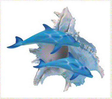 Blue Dolphins w/Seashell 10" Statue 90089