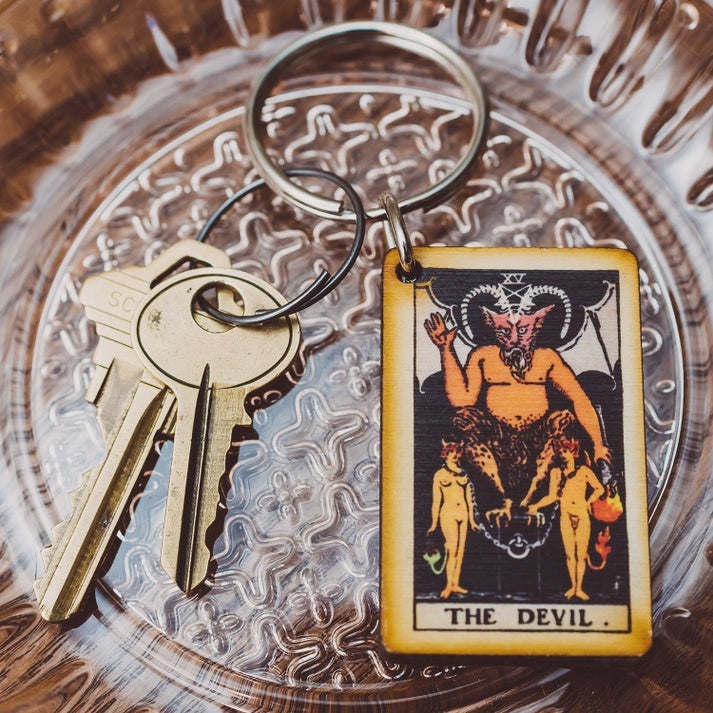 Tarot Card Full Color Wooden Keychain - The Devil
