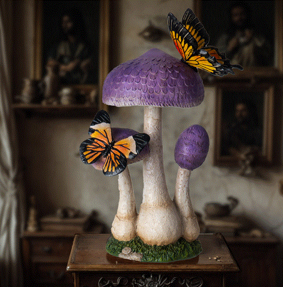 Purple Mushrooms w/Butterflies Statue 16054