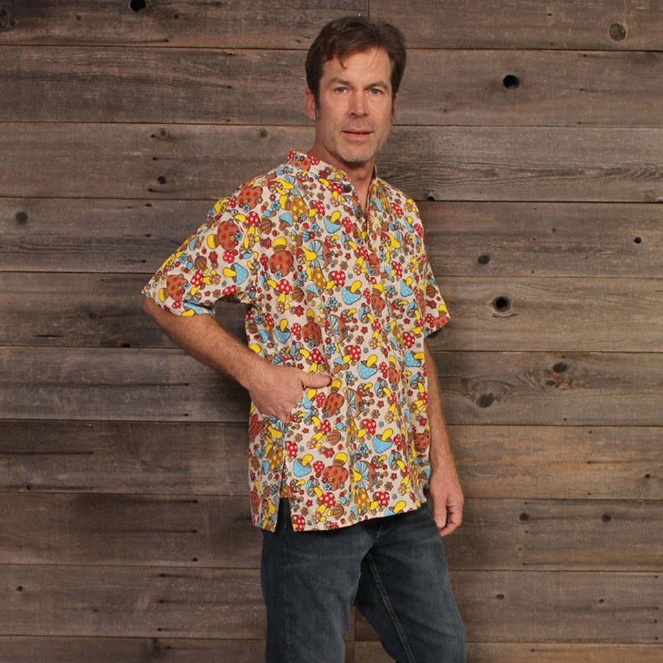Wonderland - Woven Cotton Retro Mushroom Kurtha Shirt