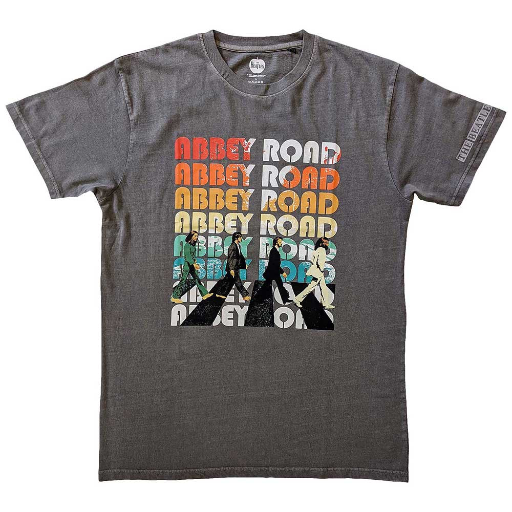 The Beatles Unisex T-Shirt Abbey Stacked Charcoal Grey Sleeve Print