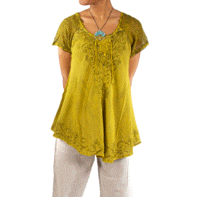 Magic Touch - Acidwash Sleeve Top w/Drawstrings