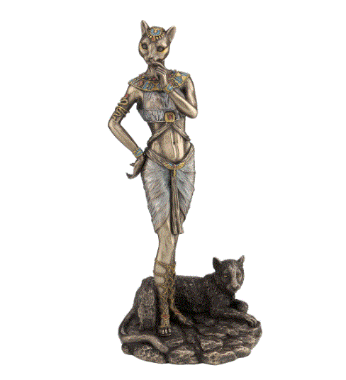 Bastet Egyptian Goddess w/Panther Bronze Statue 76880