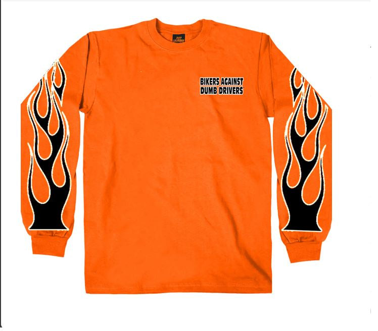 Hot Leathers - Mens "Bikers Against Dumb Drivers" Orange L-Sleeve Shirt
